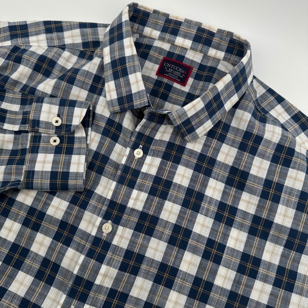 UNTUCKit Button Down Shirt Men's XXL Navy Plaid Denner WF Slim Fit 40655